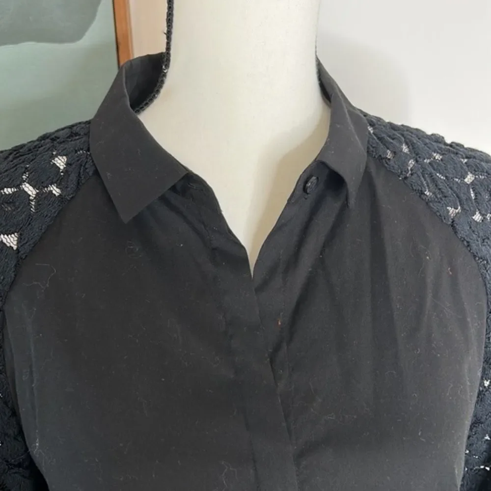 Lafayette, 148 black button down with lace sleeves, size 8 - Picture 4 of 7
